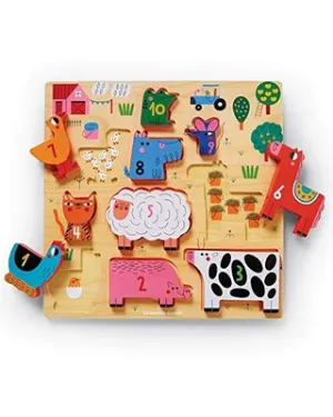 10 Pc Stacking Wood Puzzle 123 Barnyard