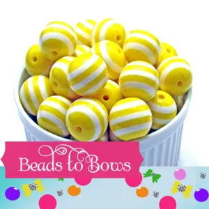 20mm Chunky Yellow Striped Bubblegum Beads, Chunky Bubblegum Beads, Chunky Gumball Resin Bead, Chunky Necklace Supply Beads, Gumballs
