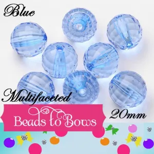 20mm Light Blue Multifaceted Bubblegum Beads, Transparent Bubblegum Bead, Chunky Bead Supply, Chunky Bead Supply, Gumball bead