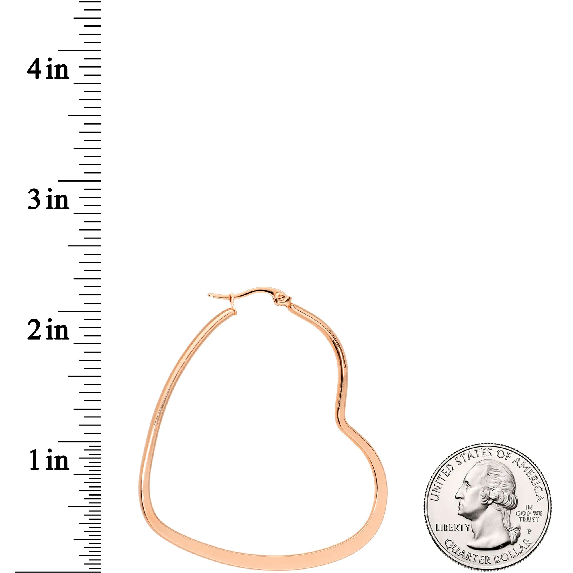 50mm Rose Gold Tone PVD Stainless Steel Heart Hoop Earrings