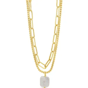 Absolute Gold Double Chain Pearl Pendant Necklace