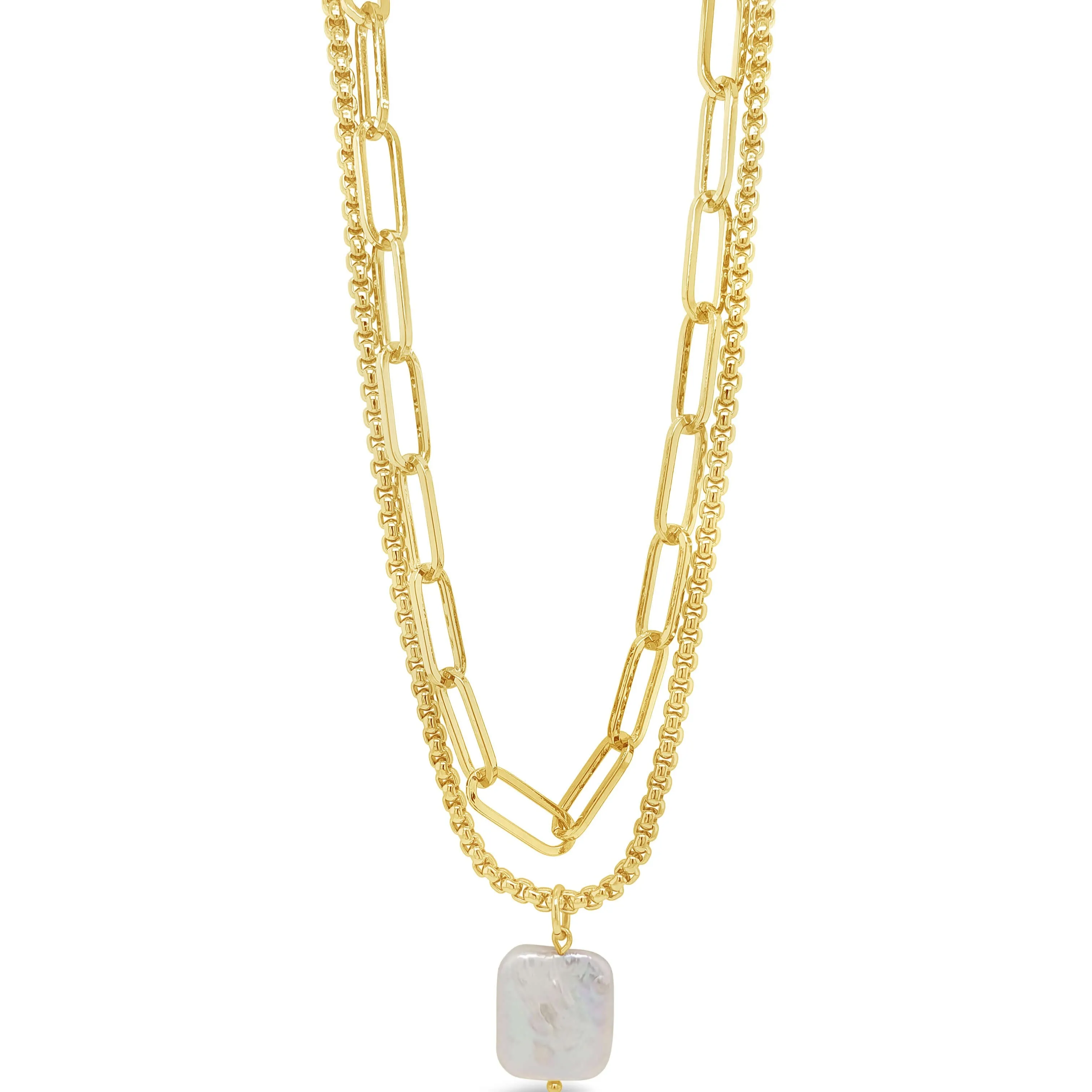 Absolute Gold Double Chain Pearl Pendant Necklace