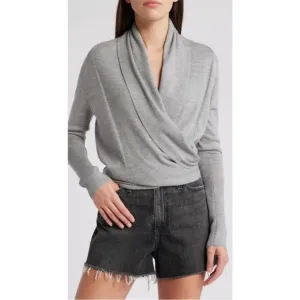 AllSaints Pirate Cardigan Wrap Light Dove Gray Wool Silk Tie Front Size 8 Small