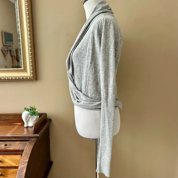 AllSaints Pirate Cardigan Wrap Light Dove Gray Wool Silk Tie Front Size 8 Small