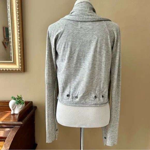 AllSaints Pirate Cardigan Wrap Light Dove Gray Wool Silk Tie Front Size 8 Small