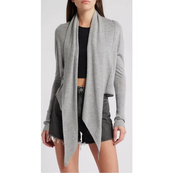 AllSaints Pirate Cardigan Wrap Light Dove Gray Wool Silk Tie Front Size 8 Small