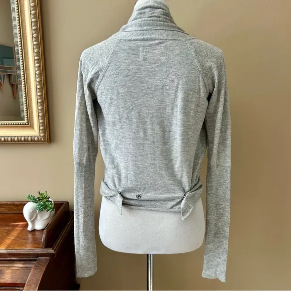 AllSaints Pirate Cardigan Wrap Light Dove Gray Wool Silk Tie Front Size 8 Small