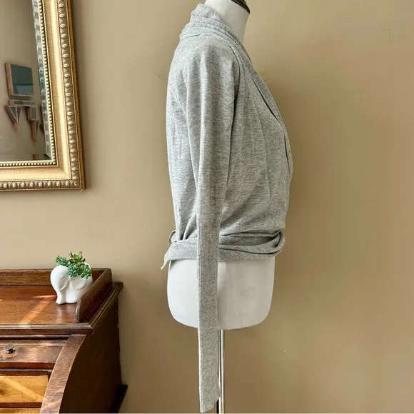 AllSaints Pirate Cardigan Wrap Light Dove Gray Wool Silk Tie Front Size 8 Small