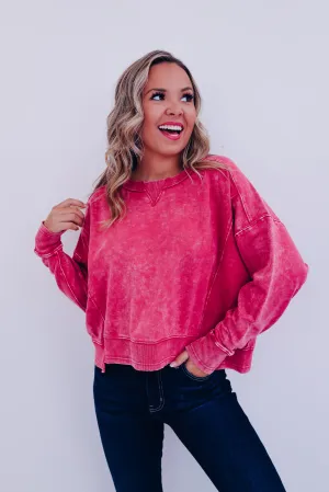 Amanda Acid Washed Cropped Sweatshirt - Cranberry