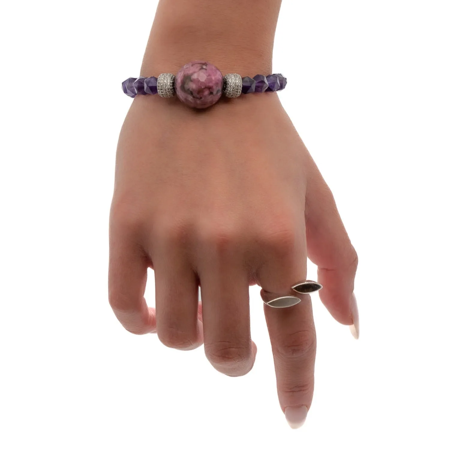 Amethyst & Diamond Beaded Stylish Bracelet