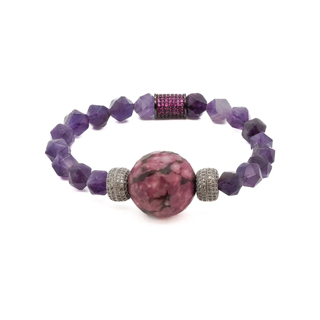 Amethyst & Diamond Beaded Stylish Bracelet