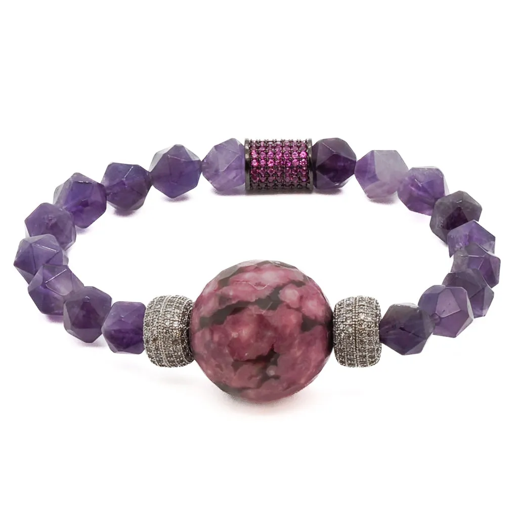 Amethyst & Diamond Beaded Stylish Bracelet