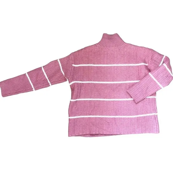 Ann Taylor Textured Blush and White Striped Turtleneck Size Large NWOT