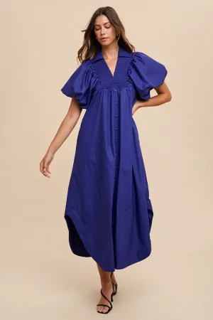 Annie Wear Smocked Puff Sleeve Midi Dress