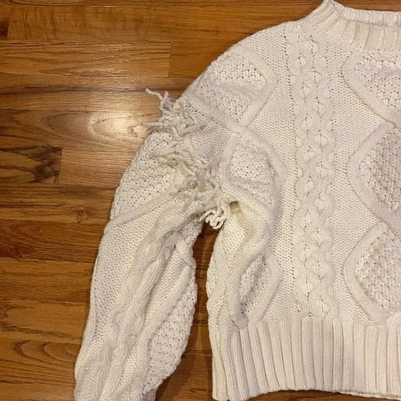 ANTHROPOLOGIE LINE &amp; DOT Jasper Fringe Sweater White Small