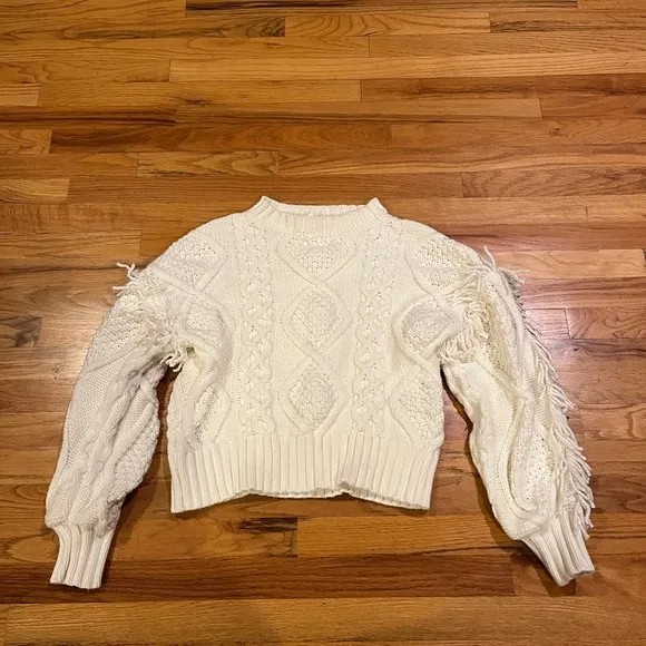 ANTHROPOLOGIE LINE &amp; DOT Jasper Fringe Sweater White Small