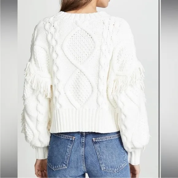 ANTHROPOLOGIE LINE &amp; DOT Jasper Fringe Sweater White Small