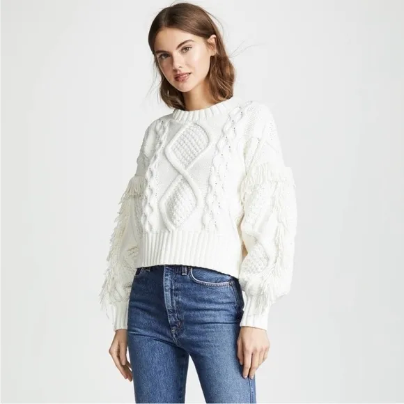 ANTHROPOLOGIE LINE &amp; DOT Jasper Fringe Sweater White Small