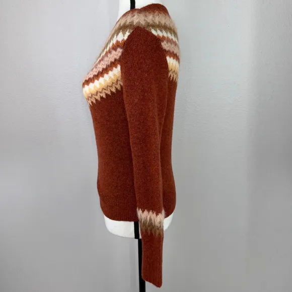 Anthropologie Sweater Women XS Orange Vittoria One Shoulder Fair Isle Wool Blend