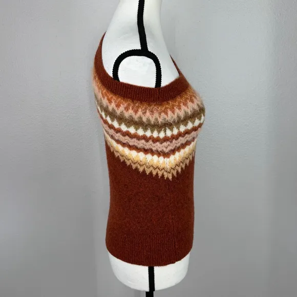 Anthropologie Sweater Women XS Orange Vittoria One Shoulder Fair Isle Wool Blend