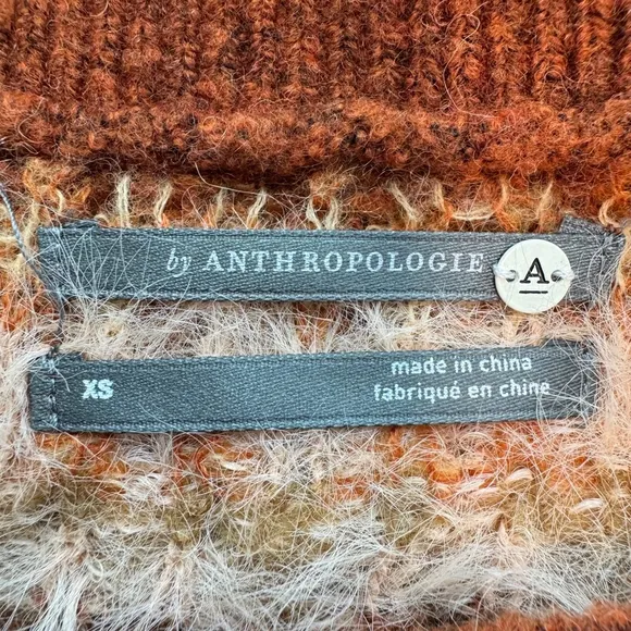 Anthropologie Sweater Women XS Orange Vittoria One Shoulder Fair Isle Wool Blend