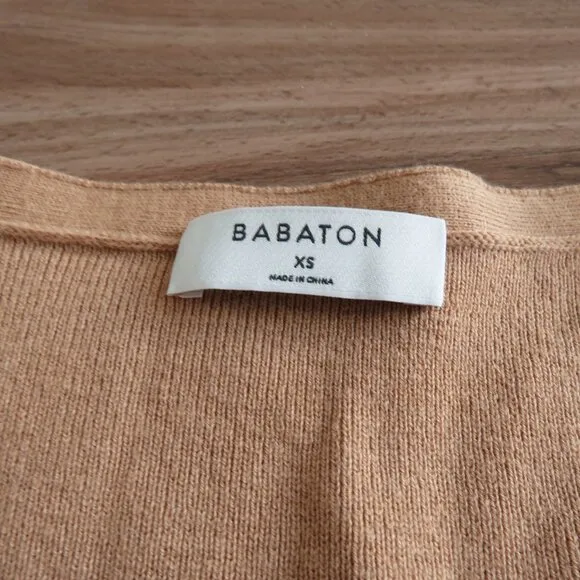 ARITZIA BABATON Georgia Cropped Wool Blend Cardigan in Camel Tan - Size XS