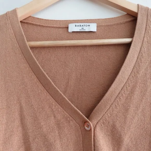 ARITZIA BABATON Georgia Cropped Wool Blend Cardigan in Camel Tan - Size XS