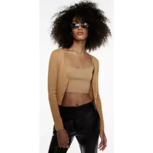 ARITZIA BABATON Georgia Cropped Wool Blend Cardigan in Camel Tan - Size XS