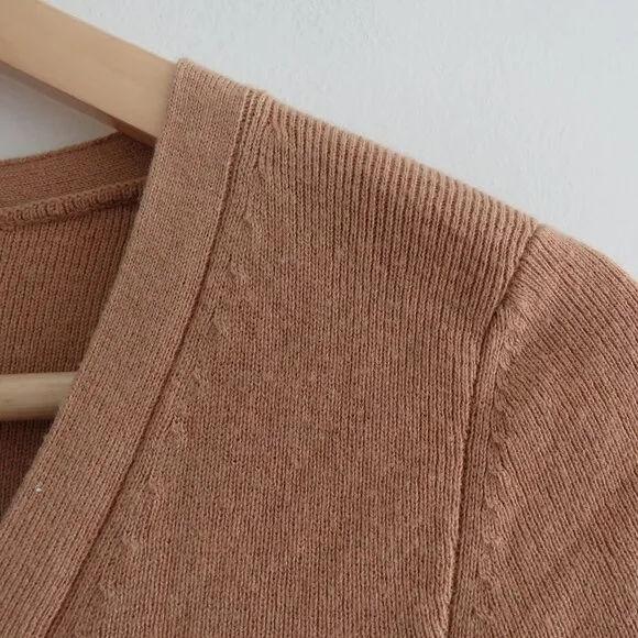 ARITZIA BABATON Georgia Cropped Wool Blend Cardigan in Camel Tan - Size XS