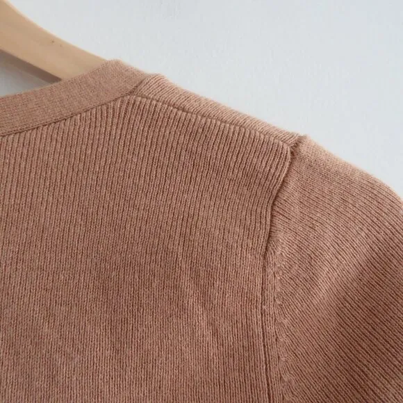 ARITZIA BABATON Georgia Cropped Wool Blend Cardigan in Camel Tan - Size XS