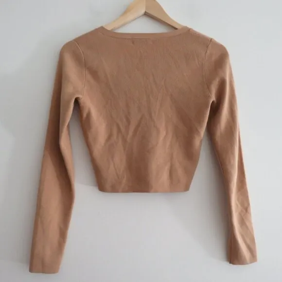 ARITZIA BABATON Georgia Cropped Wool Blend Cardigan in Camel Tan - Size XS