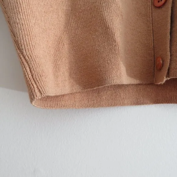 ARITZIA BABATON Georgia Cropped Wool Blend Cardigan in Camel Tan - Size XS