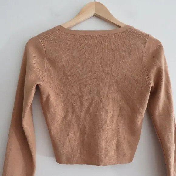 ARITZIA BABATON Georgia Cropped Wool Blend Cardigan in Camel Tan - Size XS