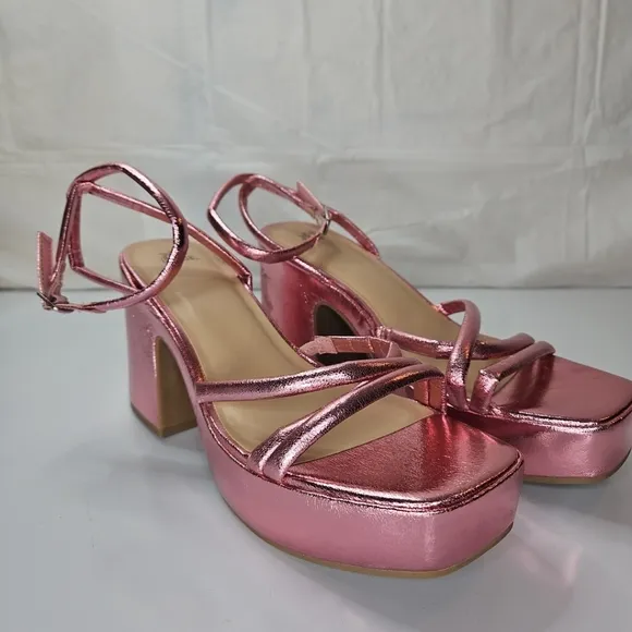 Astro Strappy Women Punk Platform Heeled First Class Lady Heels Metallic Pink