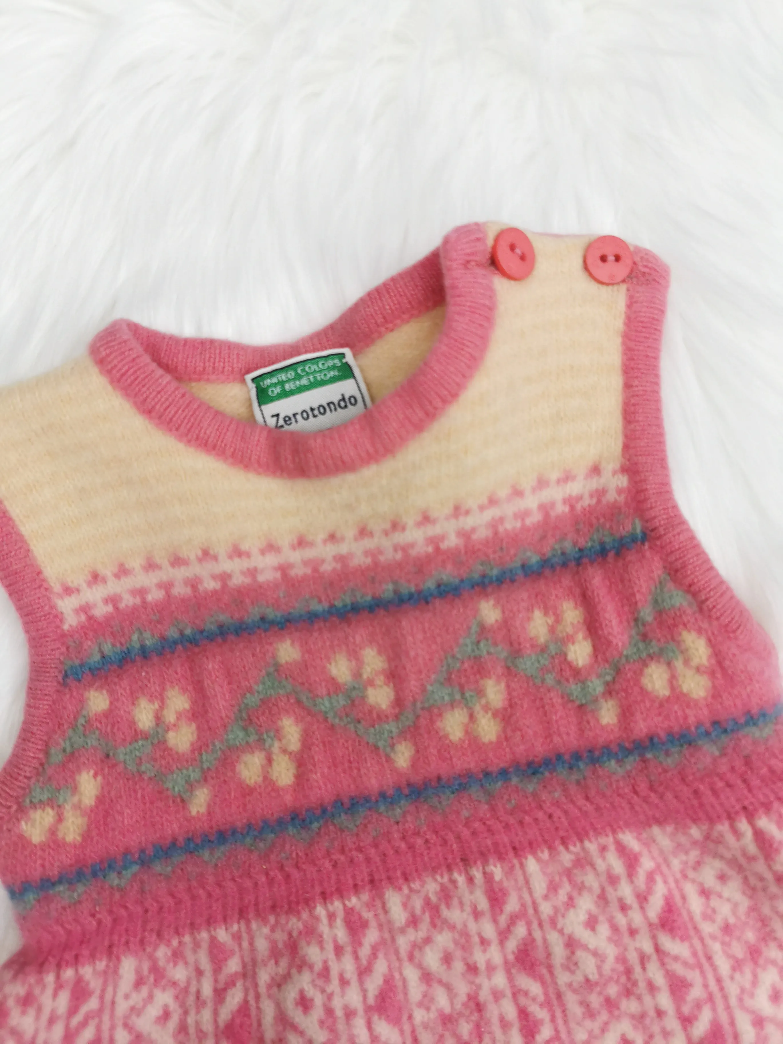 BABY GIRL SIZE 3/6 MONTHS - UNITED COLORS OF BENETTON, Wool Sweater Dress EUC B38