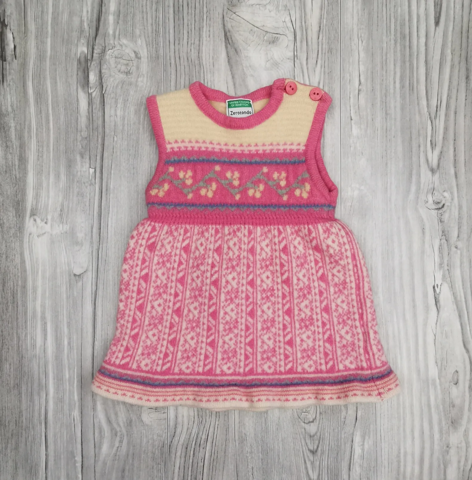 BABY GIRL SIZE 3/6 MONTHS - UNITED COLORS OF BENETTON, Wool Sweater Dress EUC B38