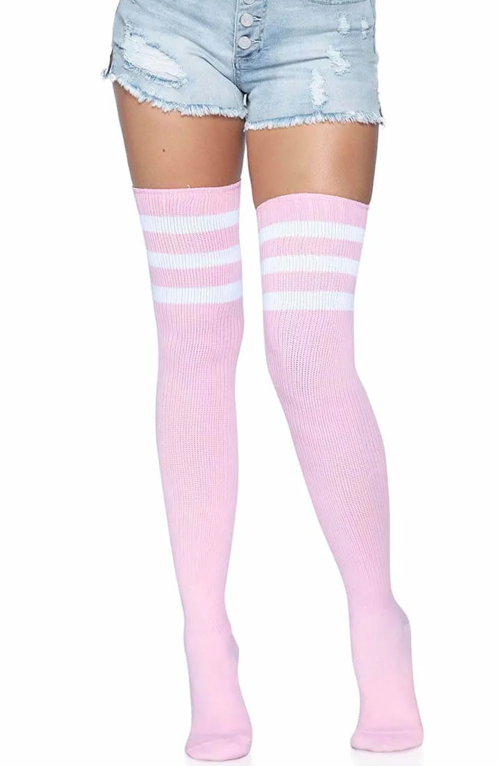 Baby pink Athlete stockings with white stripes