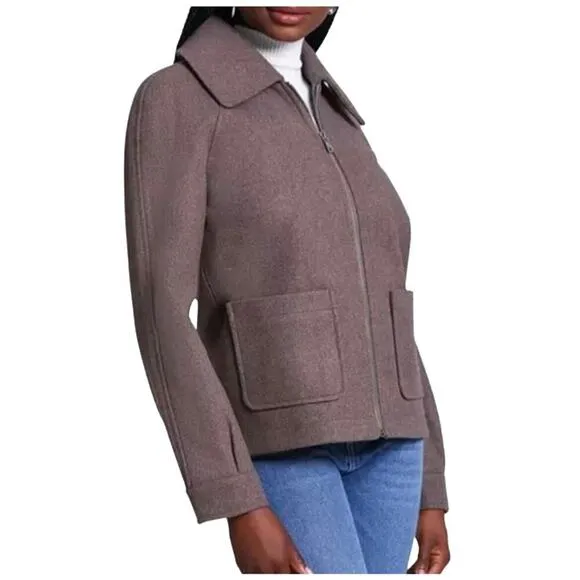 Bagatelle Cropped Zip Front Collared Jacket Chocolate Brown Barn Chore Medium