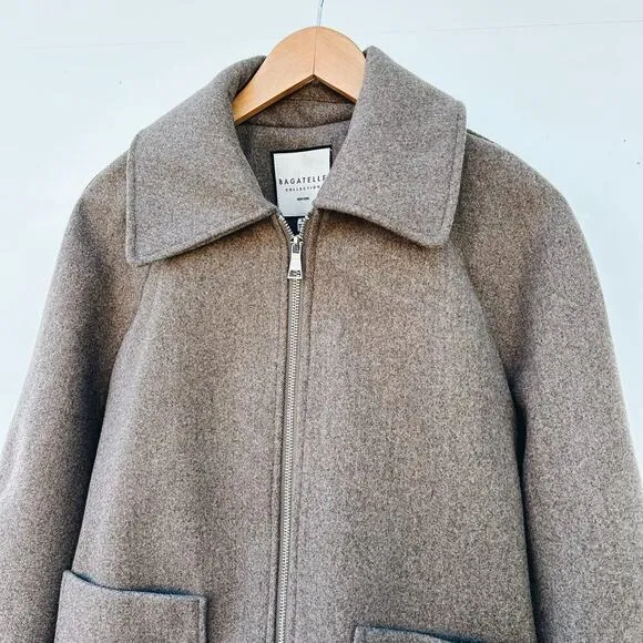 Bagatelle Cropped Zip Front Collared Jacket Chocolate Brown Barn Chore Medium