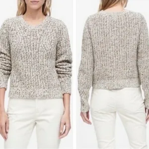 Banana Republic Chunky Pointelle Cropped Sweater Warm White Mustard Yellow Black