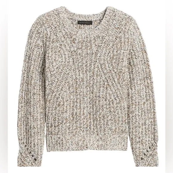 Banana Republic Chunky Pointelle Cropped Sweater Warm White Mustard Yellow Black