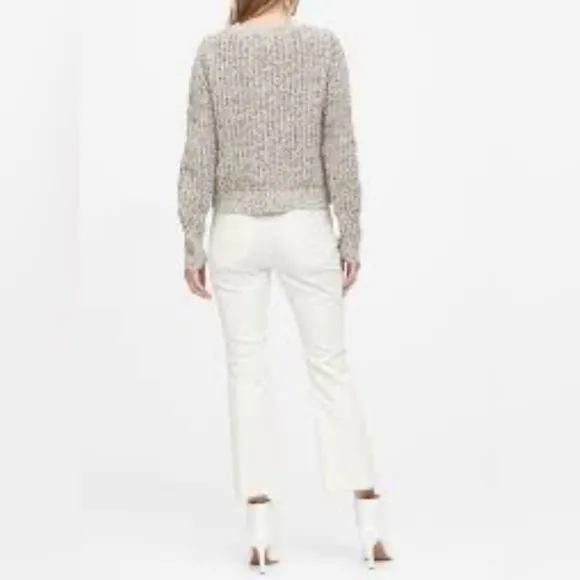 Banana Republic Chunky Pointelle Cropped Sweater Warm White Mustard Yellow Black