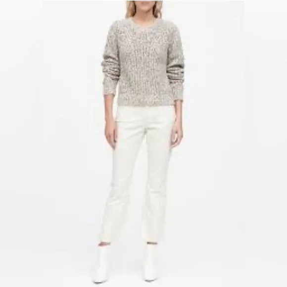 Banana Republic Chunky Pointelle Cropped Sweater Warm White Mustard Yellow Black