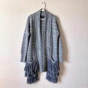 Banana Republic Long Sleeve Grey Fringe Chunky Knit Open Front Cardigan Heavy