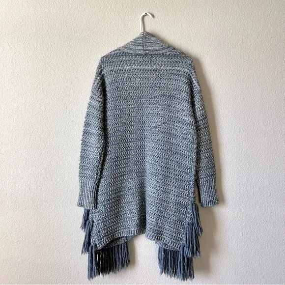Banana Republic Long Sleeve Grey Fringe Chunky Knit Open Front Cardigan Heavy