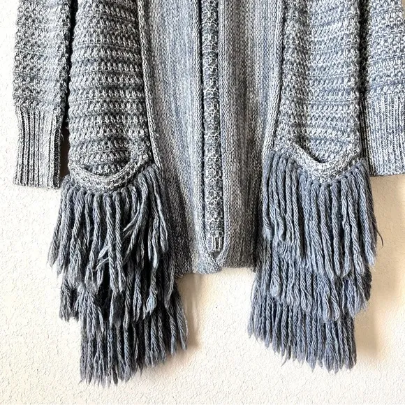 Banana Republic Long Sleeve Grey Fringe Chunky Knit Open Front Cardigan Heavy