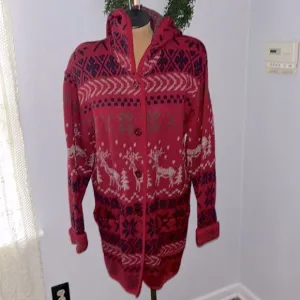 Bernardo winter Christmas  holiday wool hooded sweater coat size medium Vintage