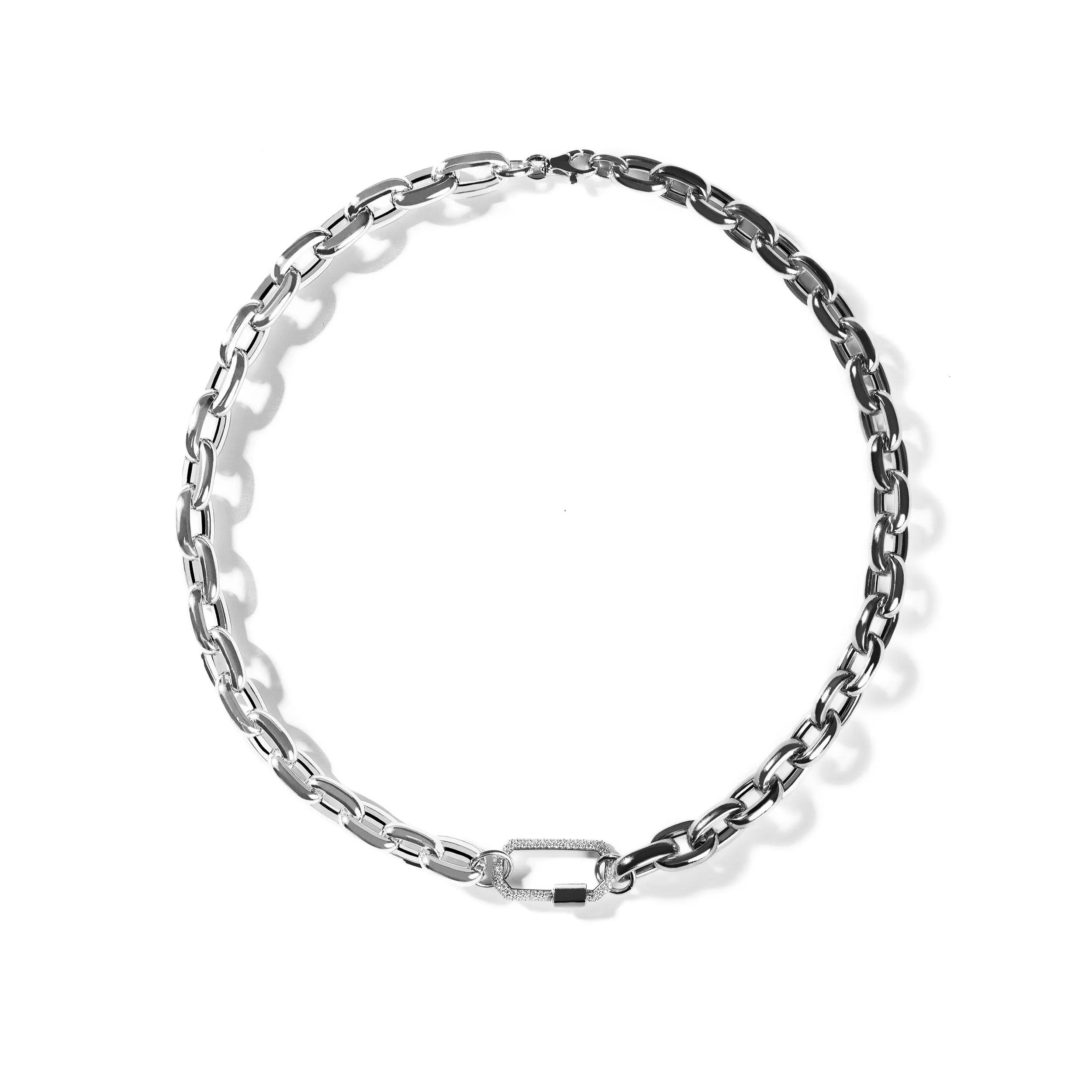 Bi-Color Pave Diamond Lock Chunky Links Chain
