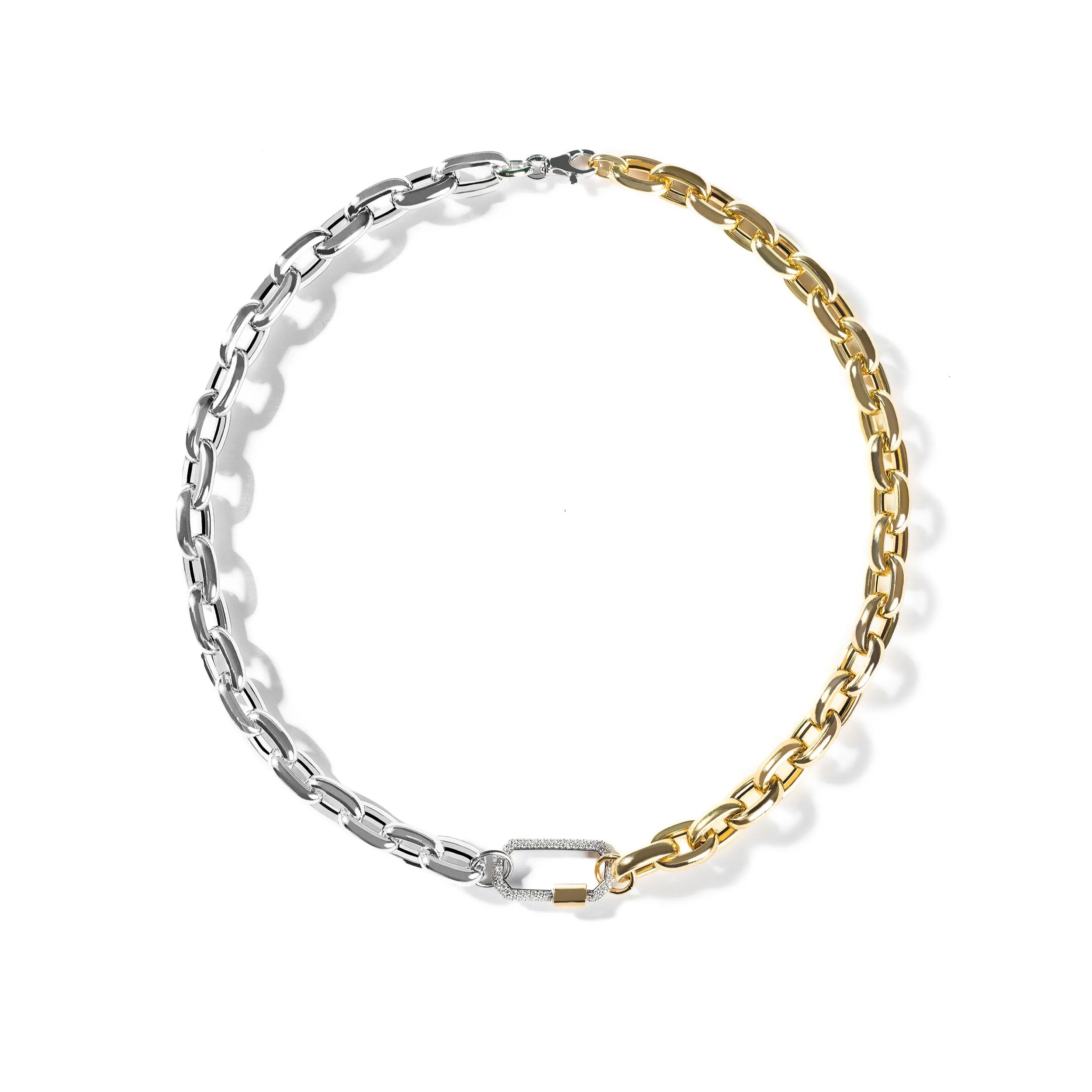 Bi-Color Pave Diamond Lock Chunky Links Chain
