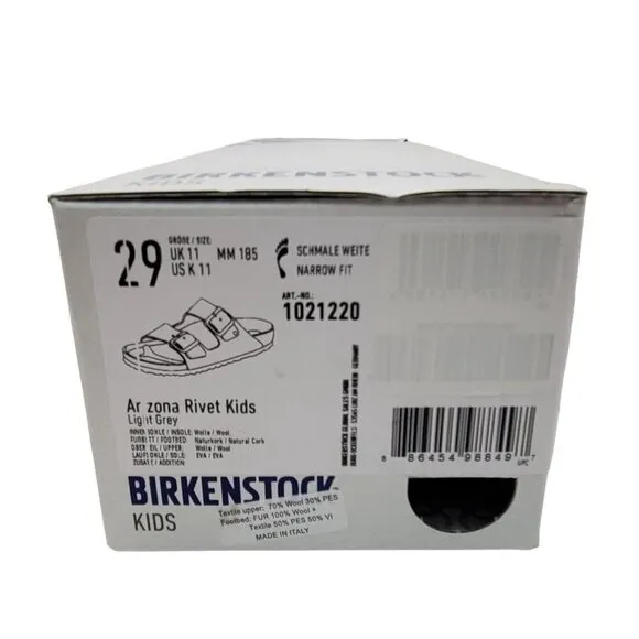 Birkenstock Kids Arizona Rivet Light Grey US K 11 Narrow